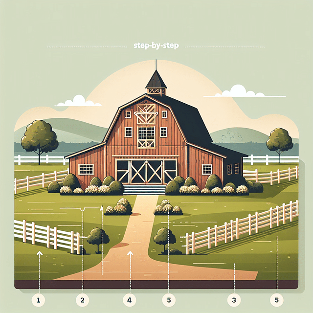 elegant barn exterior with manicured lawns and decorative fencing