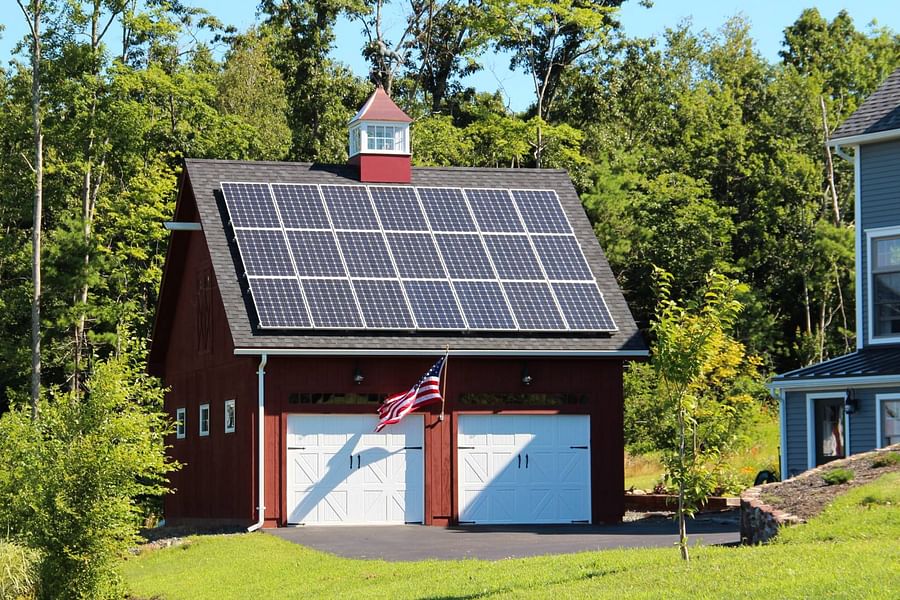 Solar panels installed on a horse barn for sustainable energy