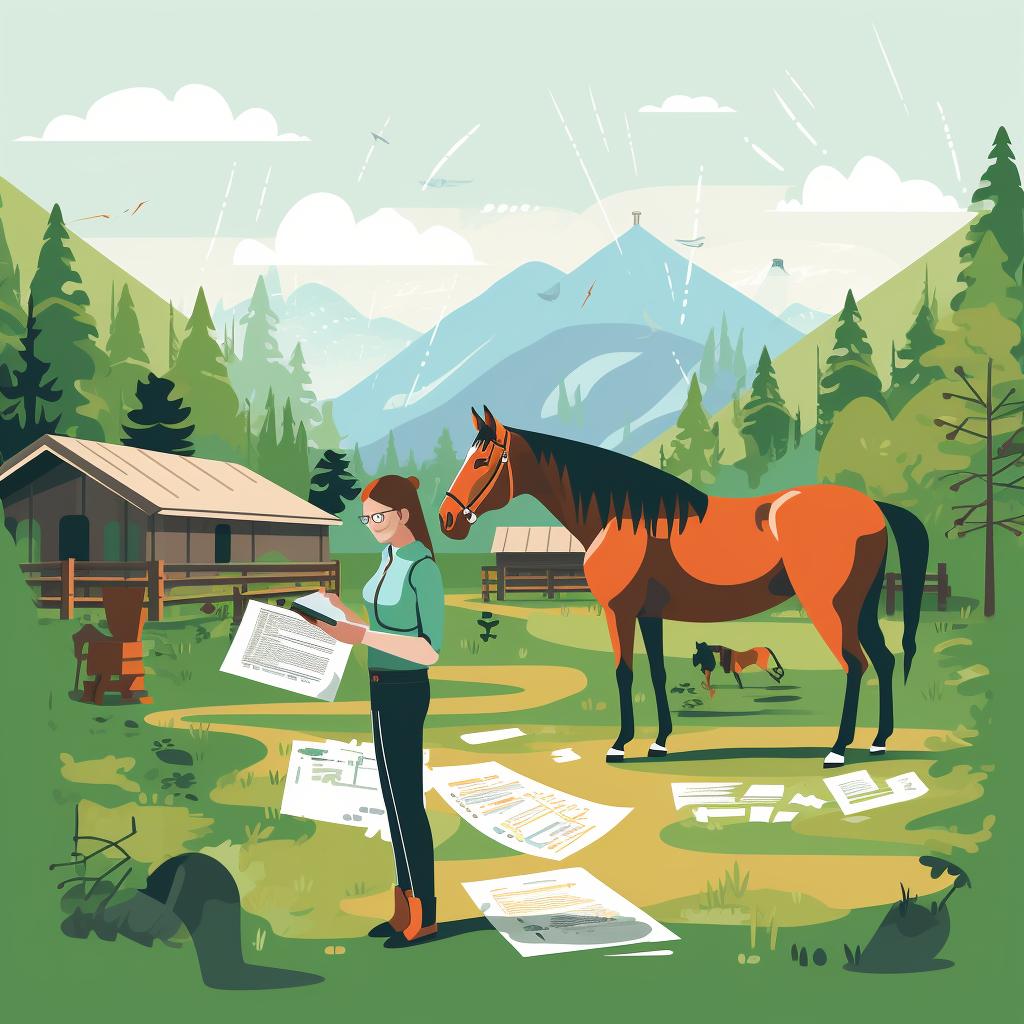 A person reviewing a report on the environmental impact of their horse property