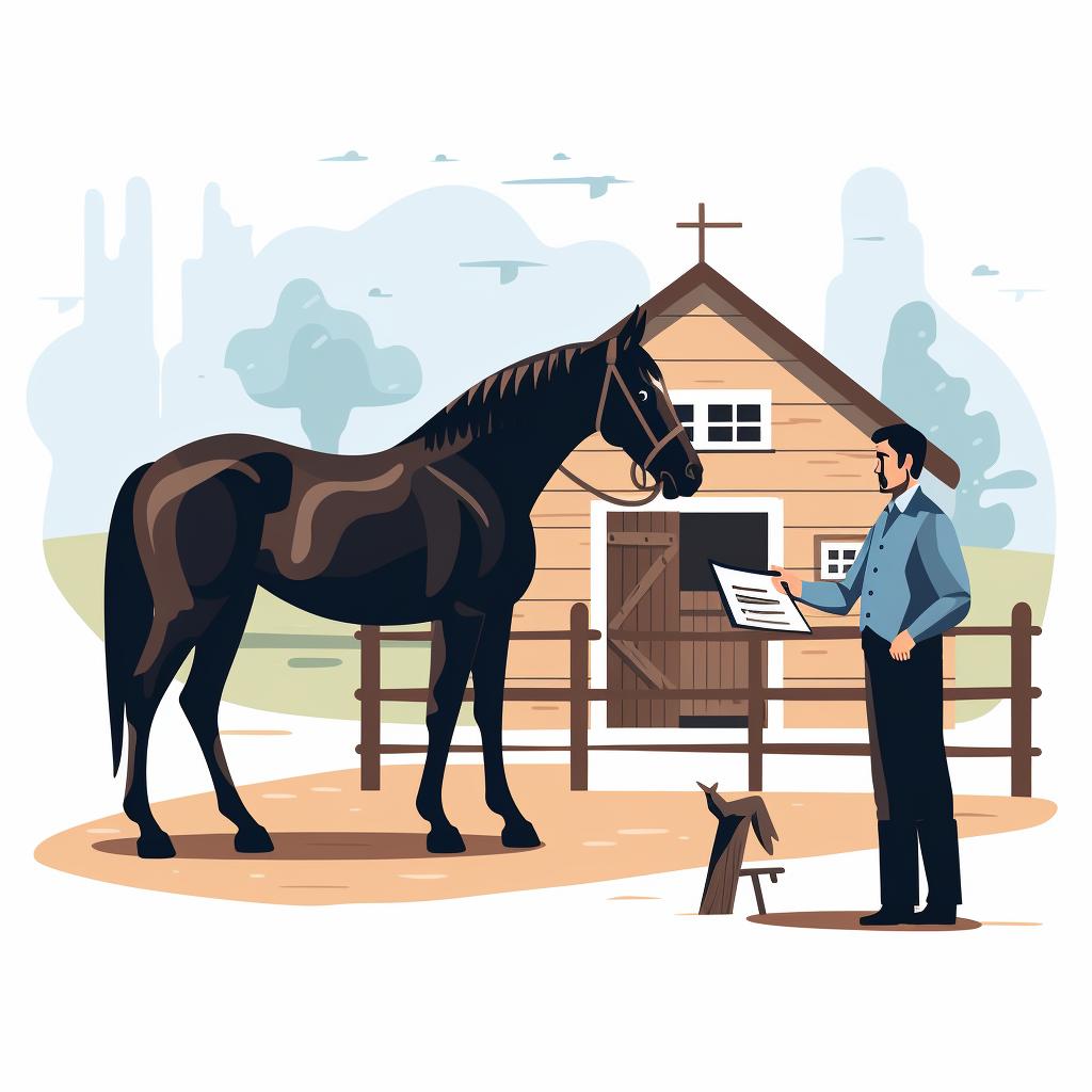 An owner inspecting their horse property