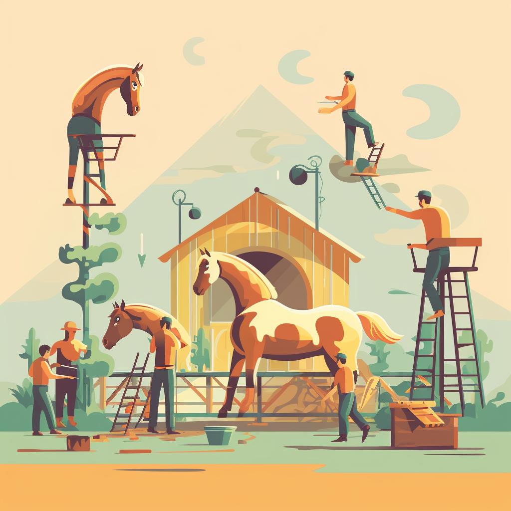 A maintenance crew working on a horse property